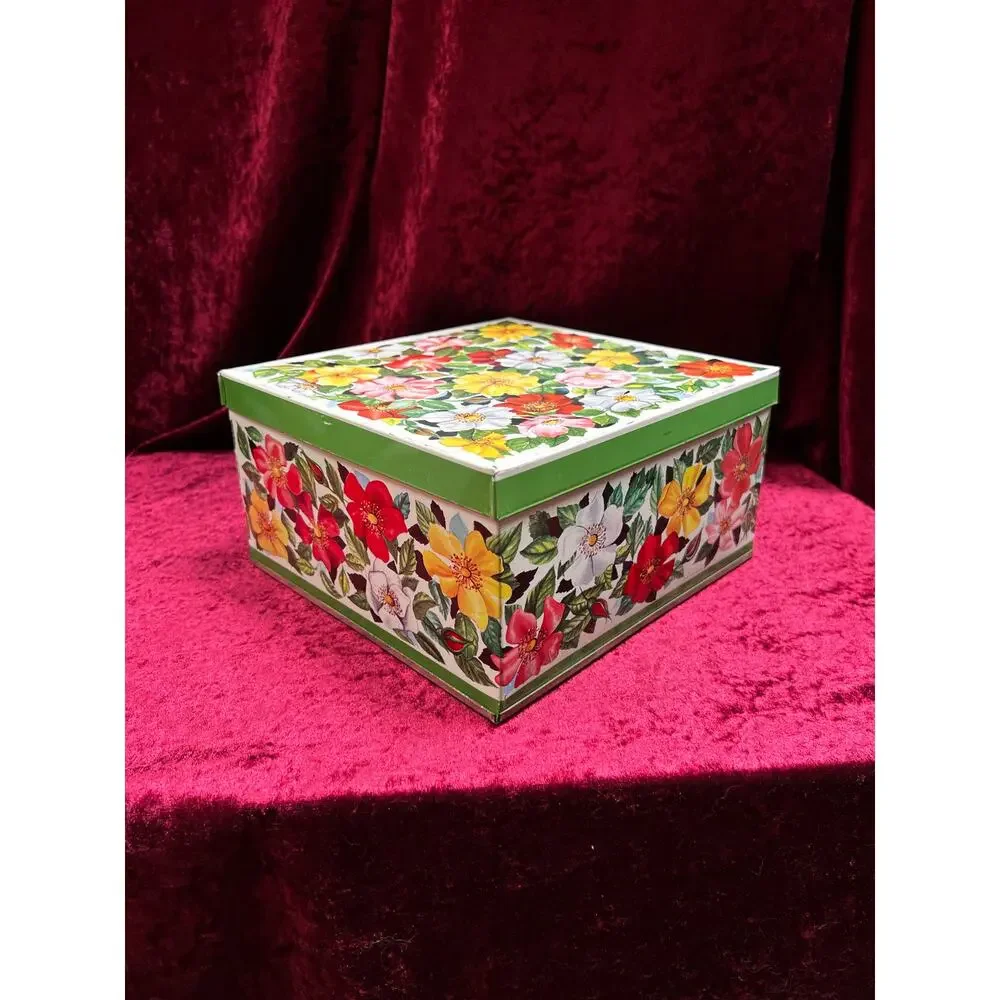 Vintage Tin Storage Box – Colorful Wildflower Print - Made In England